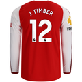 adidas Mens Arsenal Authentic Jurriën Timber Long Sleeve Home Jersey w/ EPL + No Room for Racism Patches 26/27 (Better Scarlet)