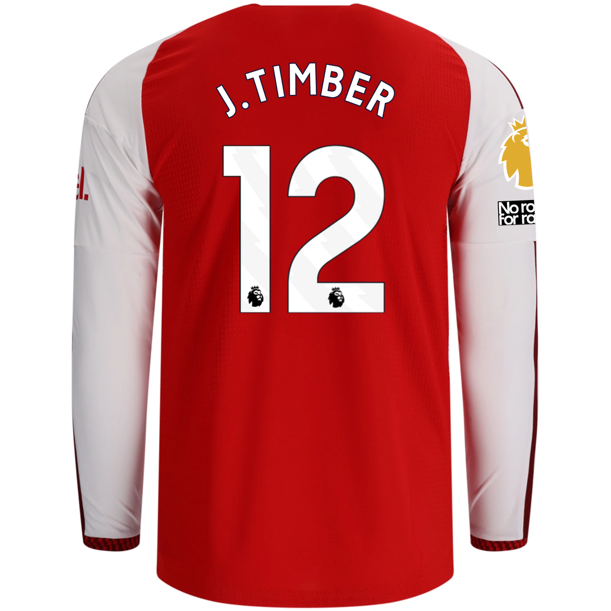 adidas Mens Arsenal Authentic Jurriën Timber Long Sleeve Home Jersey w/ EPL + No Room for Racism Patches 26/27 (Better Scarlet)