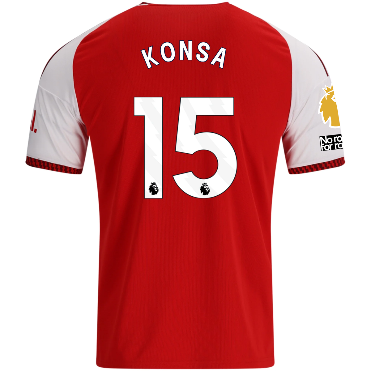 adidas Mens Arsenal Ezri Konsa Home Jersey w/ EPL + No Room For Racism Patches 26/27 (Red)