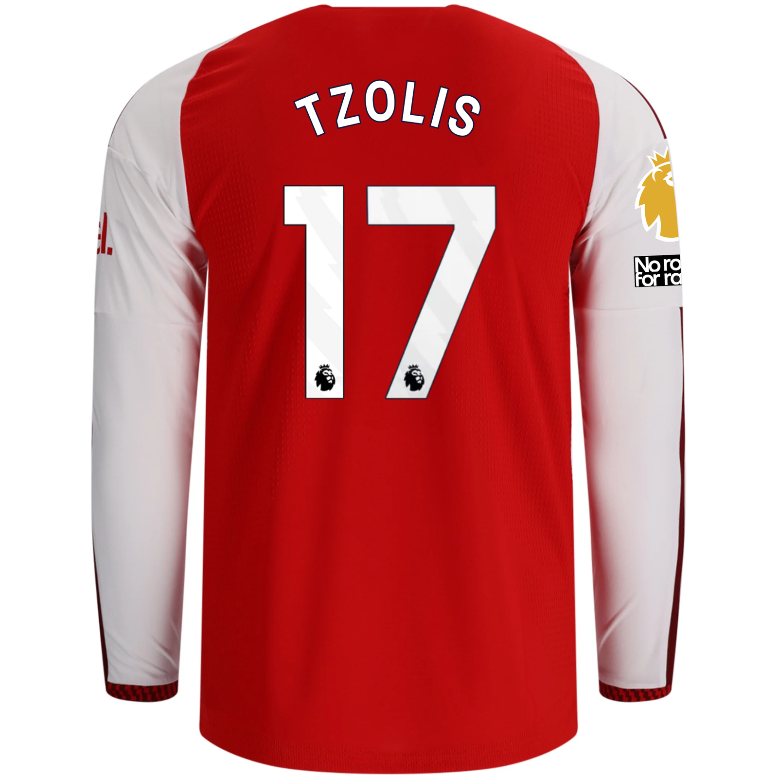 adidas Mens Arsenal Authentic Christos Tzolis Long Sleeve Home Jersey w/ EPL + No Room for Racism Patches 26/27 (Better Scarlet)