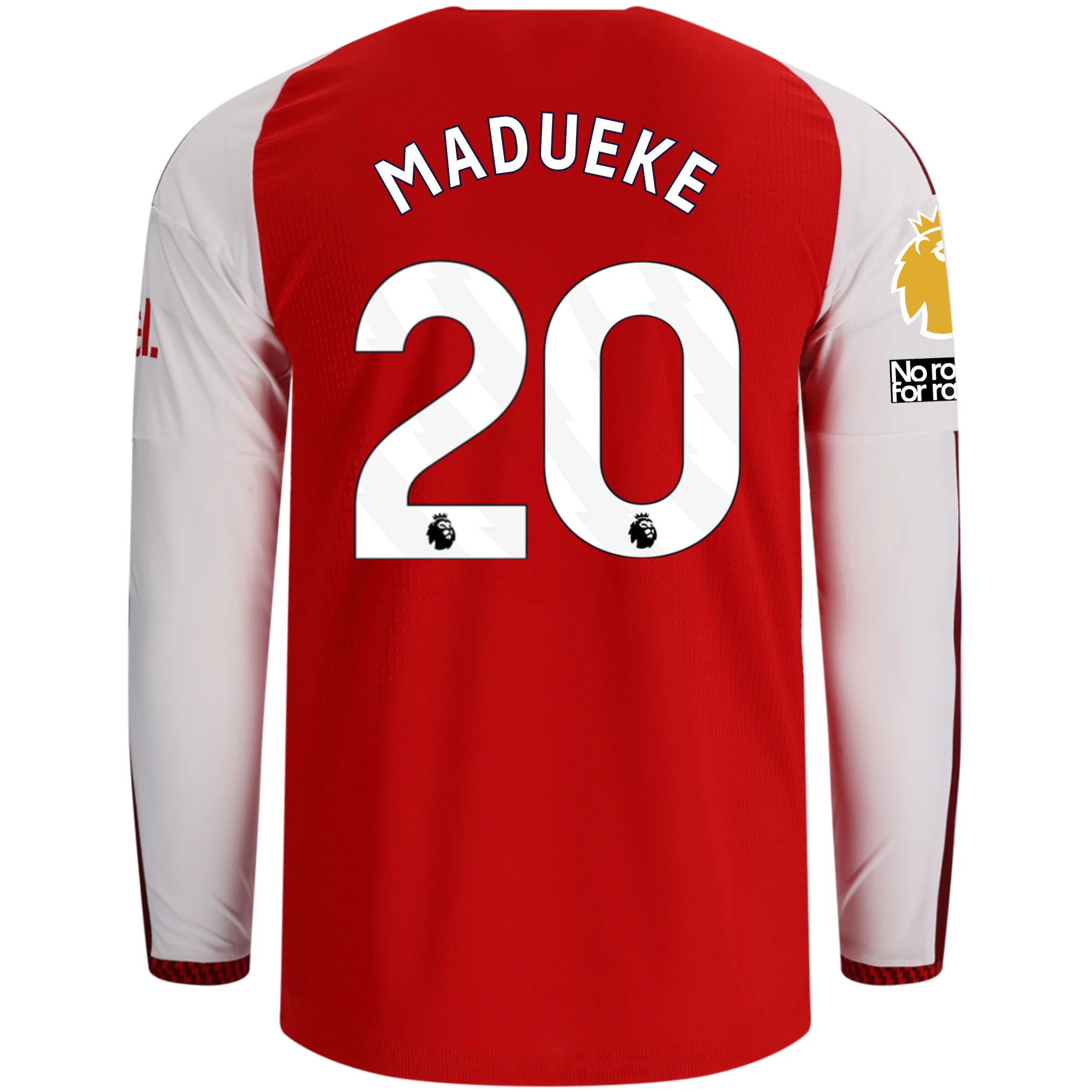 adidas Mens Arsenal Authentic Noni Madueke Long Sleeve Home Jersey w/ EPL + No Room for Racism Patches 26/27 (Better Scarlet)