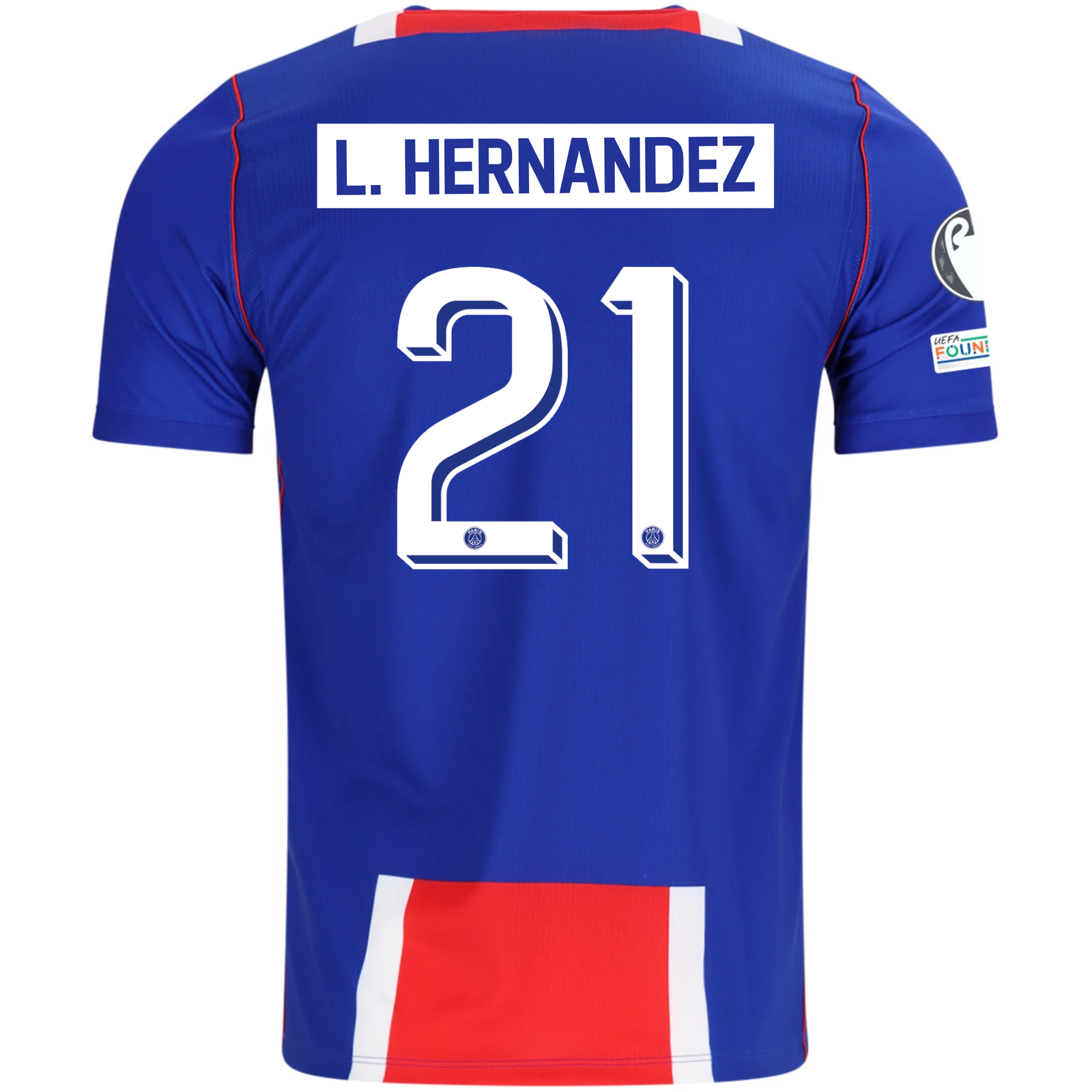 Nike Mens Paris Saint-Germain Lucas Hernández Home Jersey w/ Champions League Patches 26/27 (Blue/White/Red)