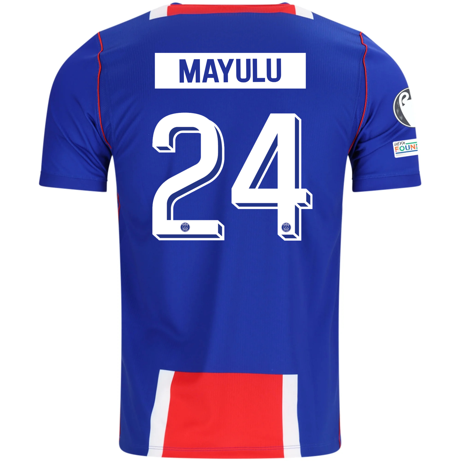 Nike Mens Paris Saint-Germain Senny Mayulu Home Jersey w/ Champions League Patches 26/27 (Blue/White/Red)