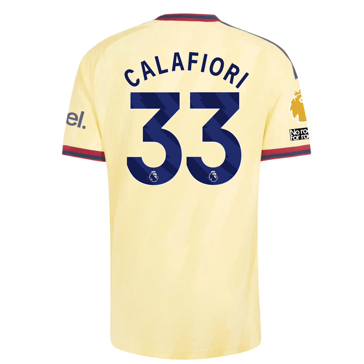 adidas Mens Arsenal Riccardo Calafiori Authentic Third Jersey w/ EPL + No Room For Racism 26/27 (Yellow)