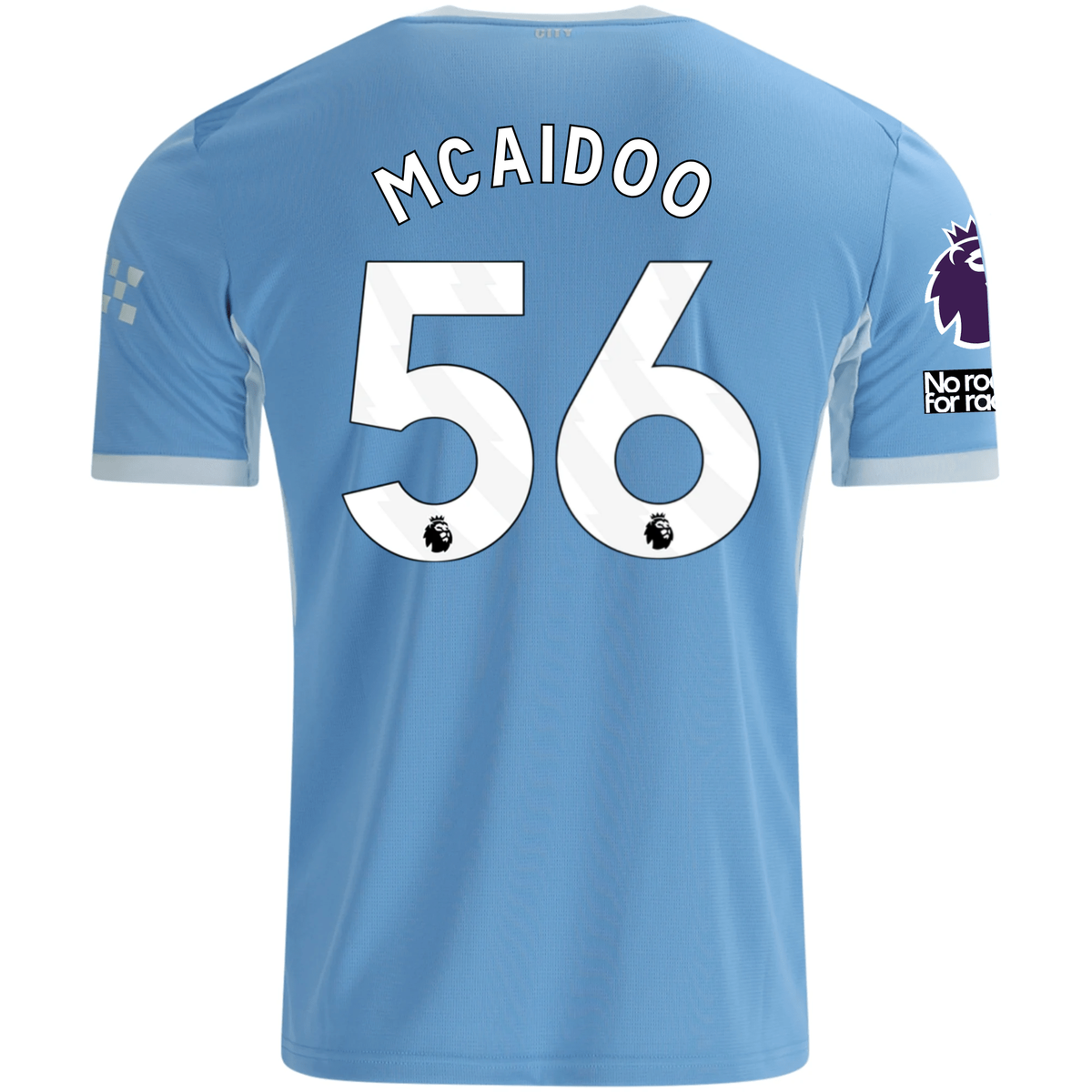 Puma Mens Manchester City Ryan McAidoo Home Jersey EPL + No Room For Racism Patches 26/27 (Team Light Blue/Icey Blue)
