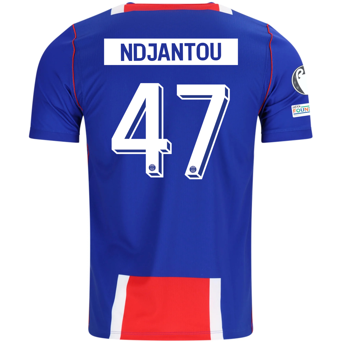 Nike Mens Paris Saint-Germain Quentin Ndjantou Home Jersey w/ Champions League Patches 26/27 (Blue/White/Red)