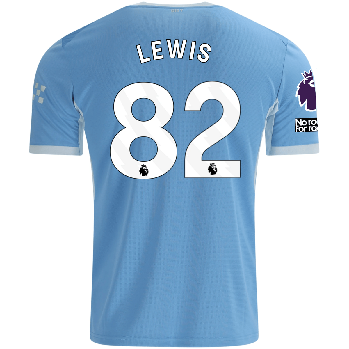 Puma Mens Manchester City Rico Lewis Home Jersey EPL + No Room For Racism Patches 26/27 (Team Light Blue/Icey Blue)