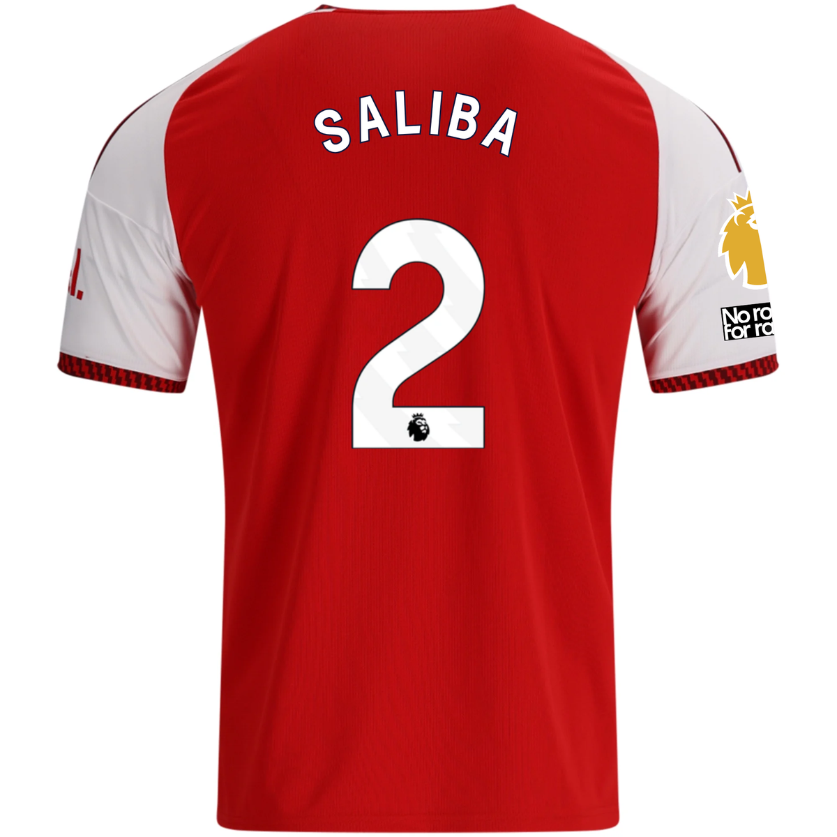 adidas Mens Arsenal William Saliba Home Jersey w/ EPL + No Room For Racism Patches 26/27 (Red)