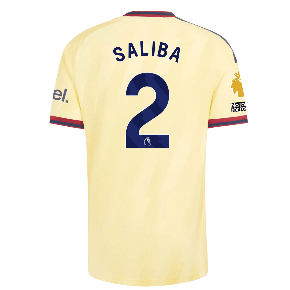 adidas Mens Arsenal William Saliba Authentic Third Jersey w/ EPL + No Room For Racism 26/27 (Yellow)