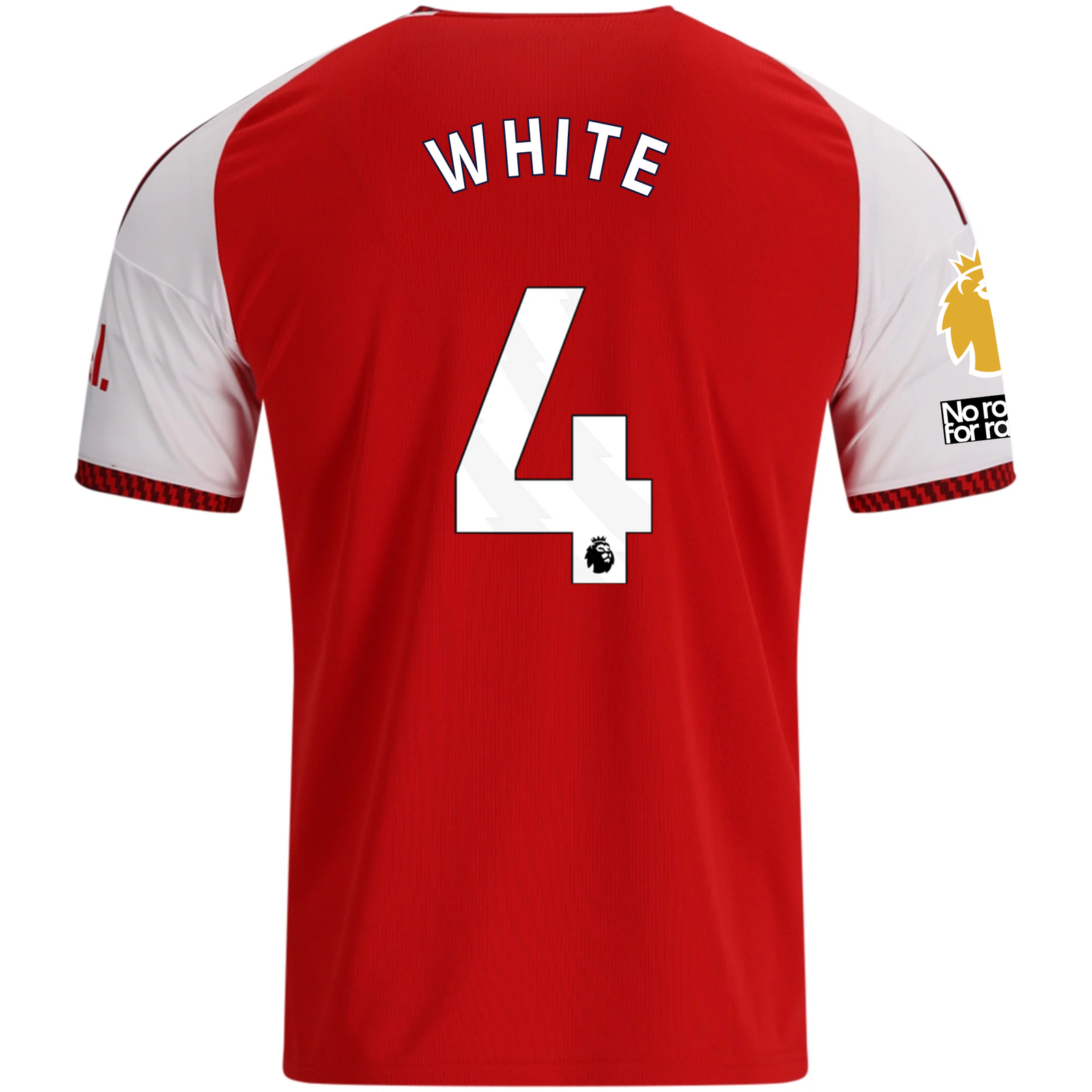 adidas Mens Arsenal Ben White Home Jersey w/ EPL + No Room For Racism Patches 26/27 (Red)