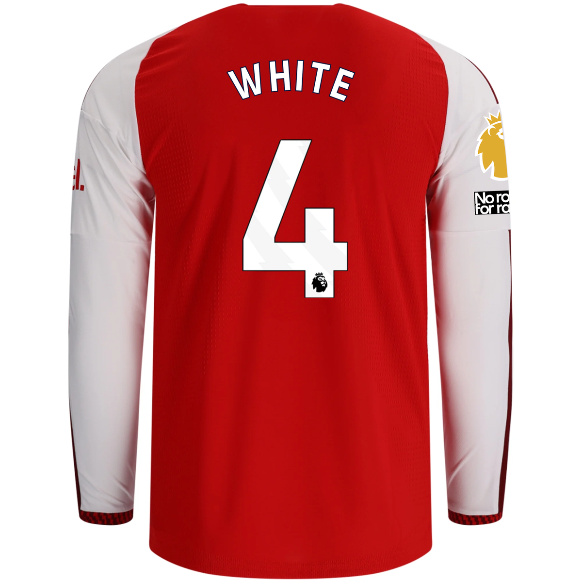 adidas Mens Arsenal Authentic Ben White Long Sleeve Home Jersey w/ EPL + No Room for Racism Patches 26/27 (Better Scarlet)