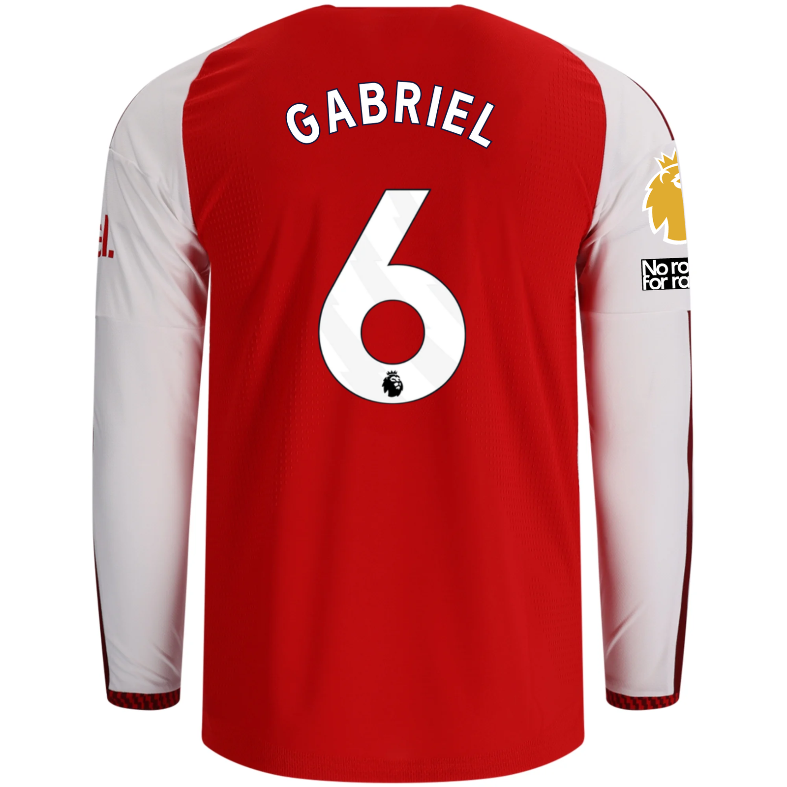 adidas Mens Arsenal Authentic Gabriel Magalhães Long Sleeve Home Jersey w/ EPL + No Room for Racism Patches 26/27 (Better Scarlet)