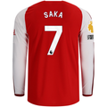 adidas Mens Arsenal Authentic Bukayo Saka Long Sleeve Home Jersey w/ EPL + No Room for Racism Patches 26/27 (Better Scarlet)