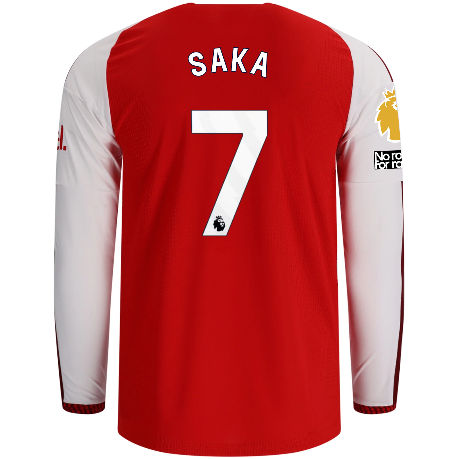 adidas Mens Arsenal Authentic Bukayo Saka Long Sleeve Home Jersey w/ EPL + No Room for Racism Patches 26/27 (Better Scarlet)