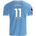 Puma Mens Manchester City Jérémy Doku Home Jersey EPL + No Room For Racism Patches 26/27 (Team Light Blue/Icey Blue)
