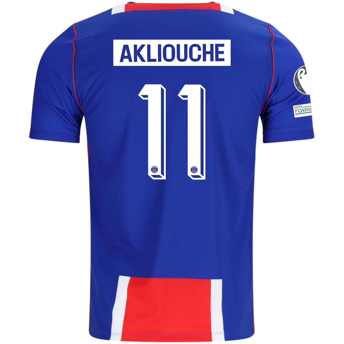 Nike Mens Paris Saint-Germain Maghnes Akliouche Home Jersey w/ Champions League Patches 26/27 (Blue/White/Red)