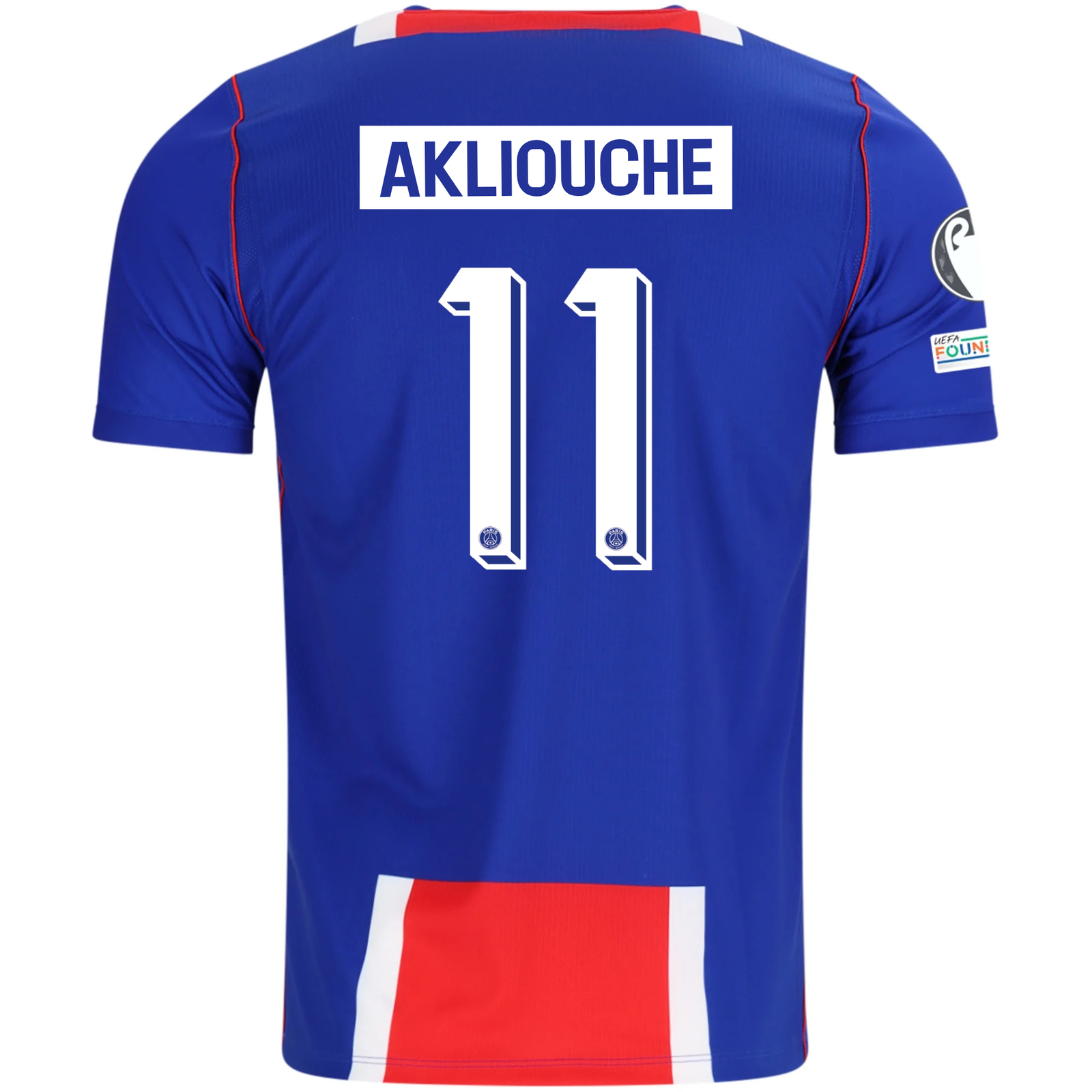Nike Mens Paris Saint-Germain Maghnes Akliouche Home Jersey w/ Champions League Patches 26/27 (Blue/White/Red)