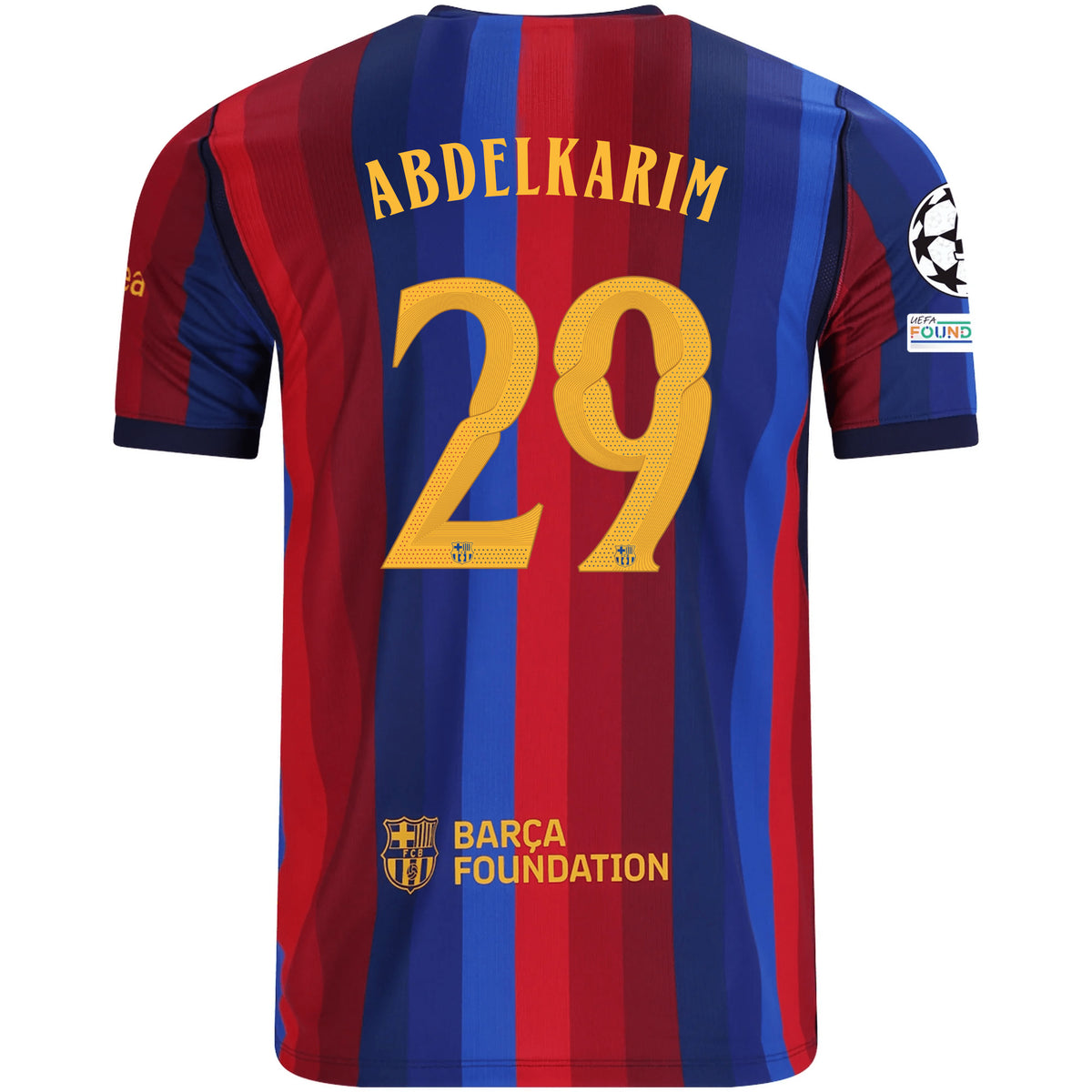 Nike Mens FC Barcelona Hamza Abdelkarim Home Jersey w/ Champions League Patches 26/27 (Deep Garnet/Blue Void)