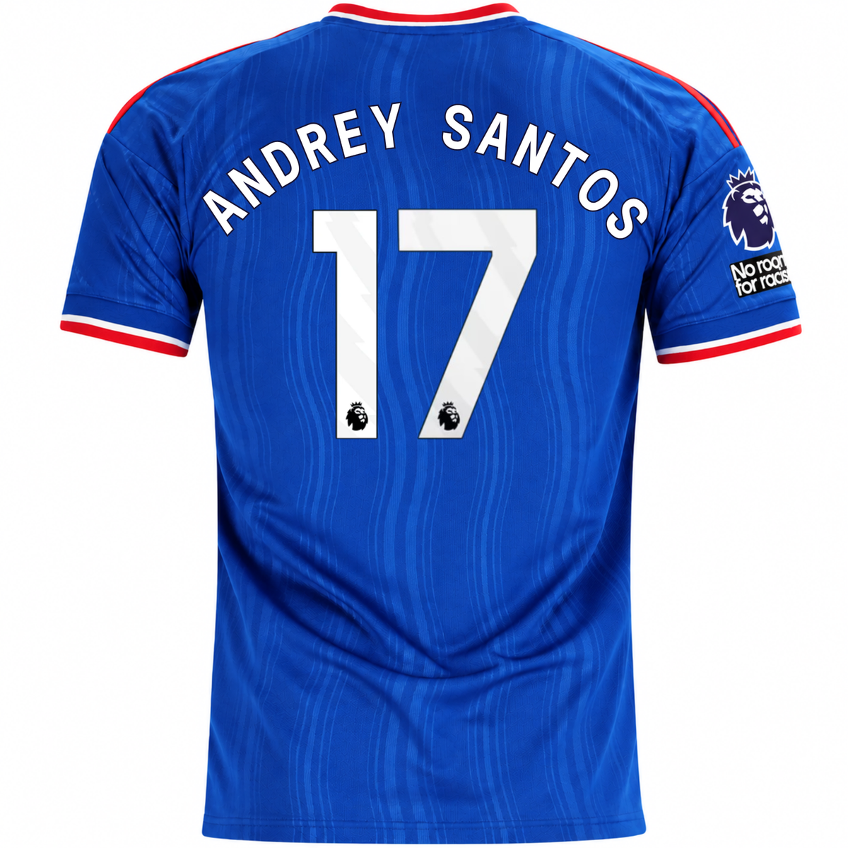 adidas Mens Manchester United Andrey Santos Away Jersey w/ EPL + No Room For Racism Patches 26/27 (Blue)