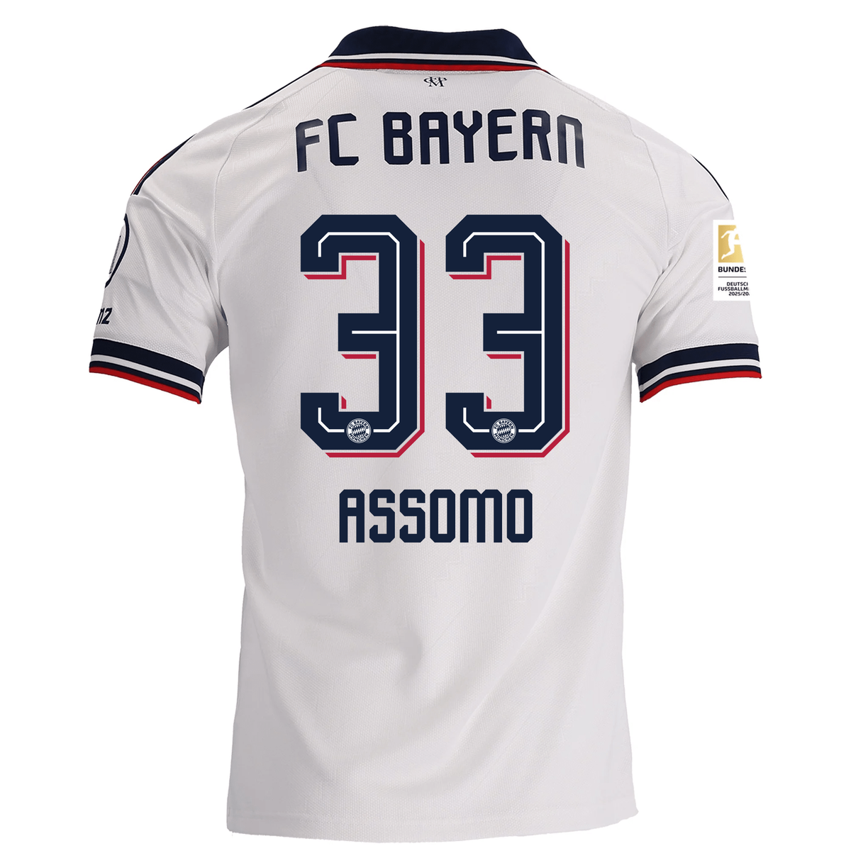 adidas Mens Bayern Munich Bastian Assomo Away Jersey w/ Bundesliga Champion Patch 26/27 (White)