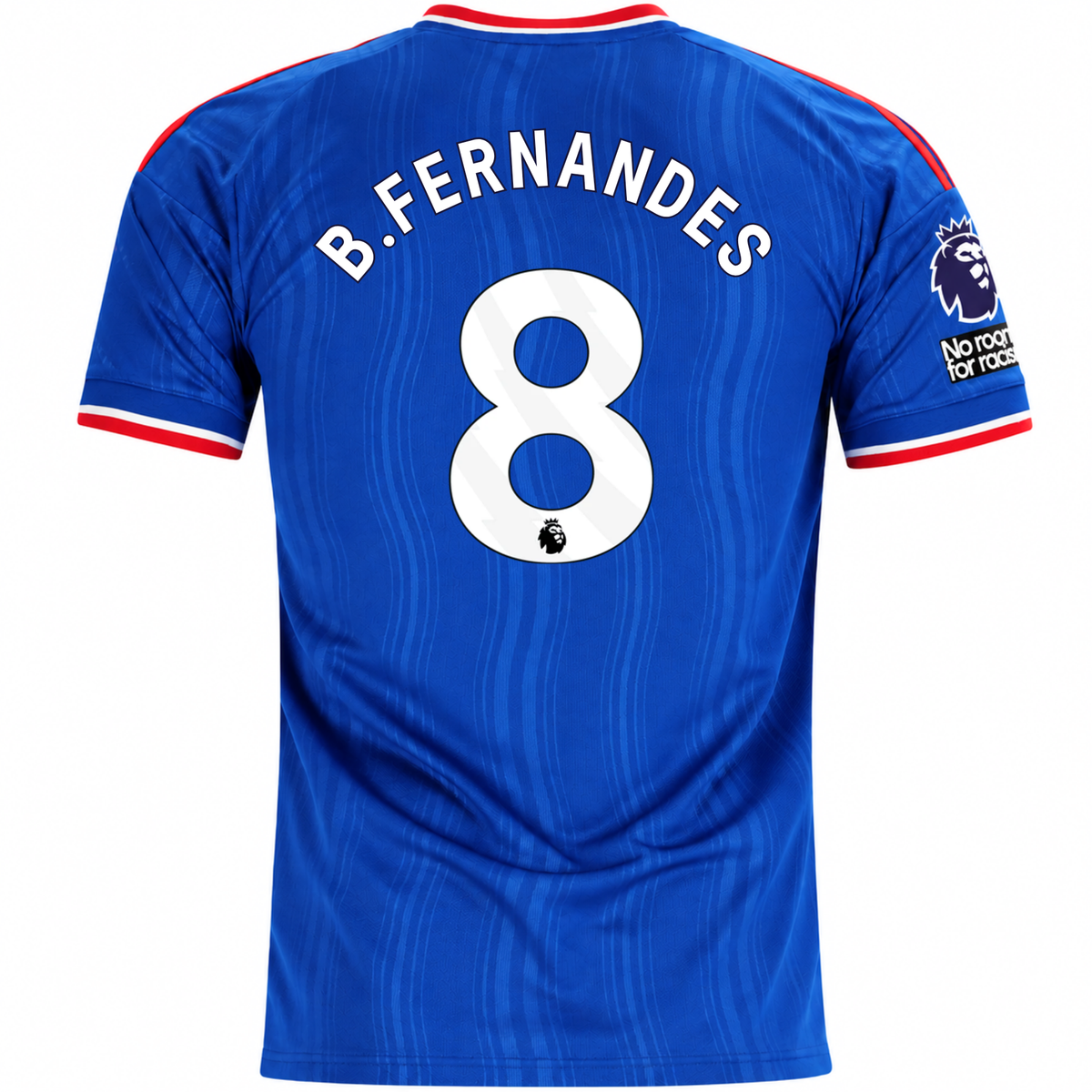 adidas Mens Manchester United Bruno Fernandes Away Jersey w/ EPL + No Room For Racism Patches 26/27 (Blue)