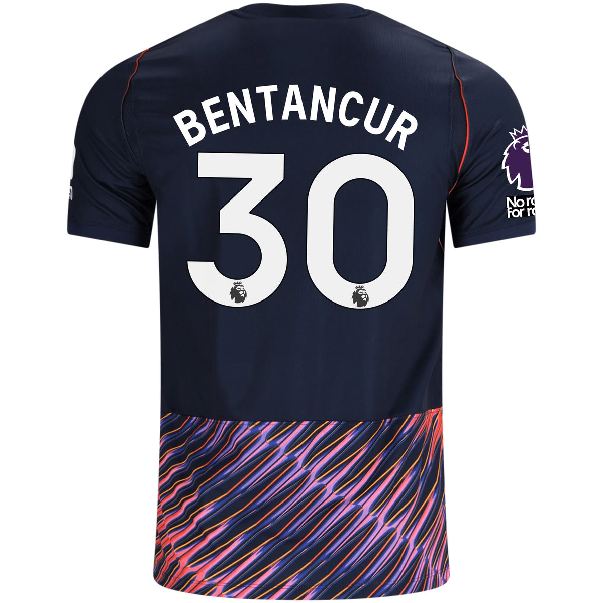 Nike Mens Tottenham Hotspur Rodrigo Bentancur Away Jersey w/ EPL + No Room For Racism Patches 26/27 (Obsidan/White)
