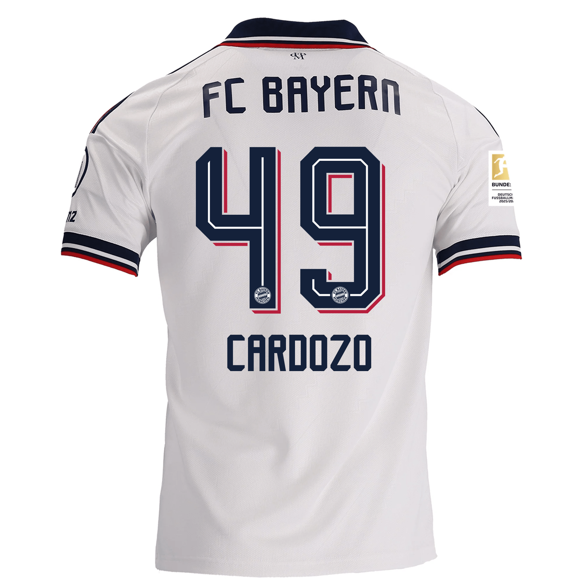 adidas Mens Bayern Munich Maycon Douglas Cardozo Away Jersey w/ Bundesliga Champion Patch 26/27 (White)