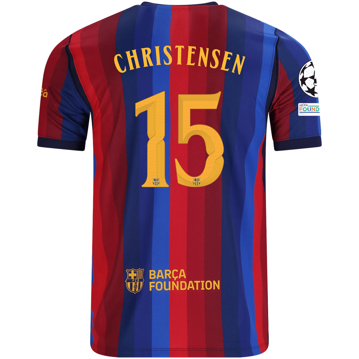 Nike Mens FC Barcelona Andreas Christensen Home Jersey w/ Champions League Patches 26/27 (Deep Garnet/Blue Void)