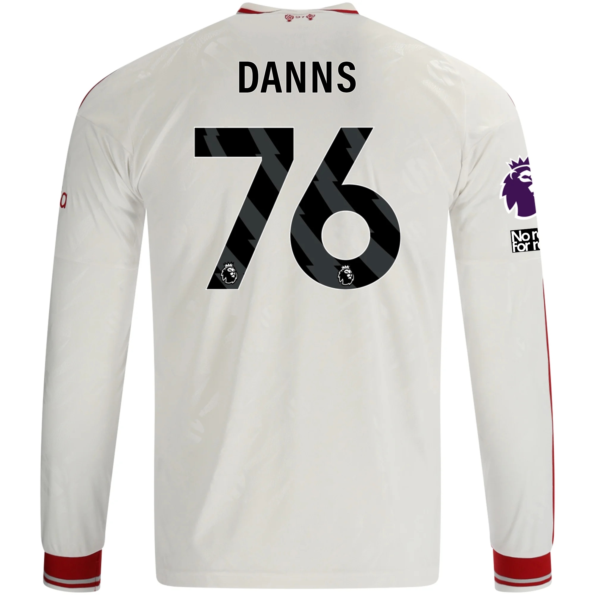 adidas Mens Liverpool Jayden Danns Long Sleeve Away Jersey w/ EPL + No Room For Racism Patches 26/27 (White/Red)