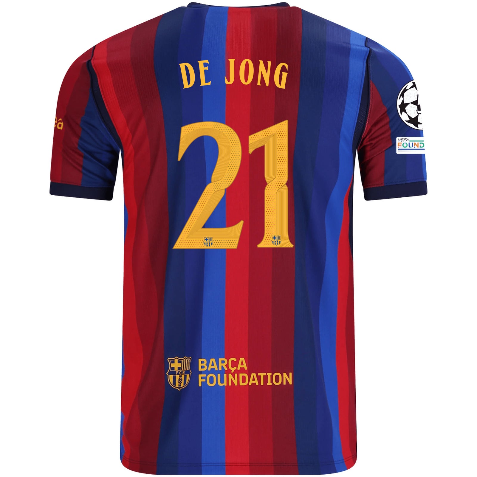 Nike Mens FC Barcelona Frenkie de Jong Home Jersey w/ Champions League Patches 26/27 (Deep Garnet/Blue Void)