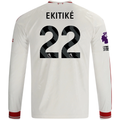 adidas Mens Liverpool Hugo Ekitiké Long Sleeve Away Jersey w/ EPL + No Room For Racism Patches 26/27 (White/Red)