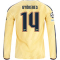 adidas Mens Arsenal Viktor Gyökeres Long Sleeve Third Jersey w/ Champions League Patches 26/27 (Yellow)