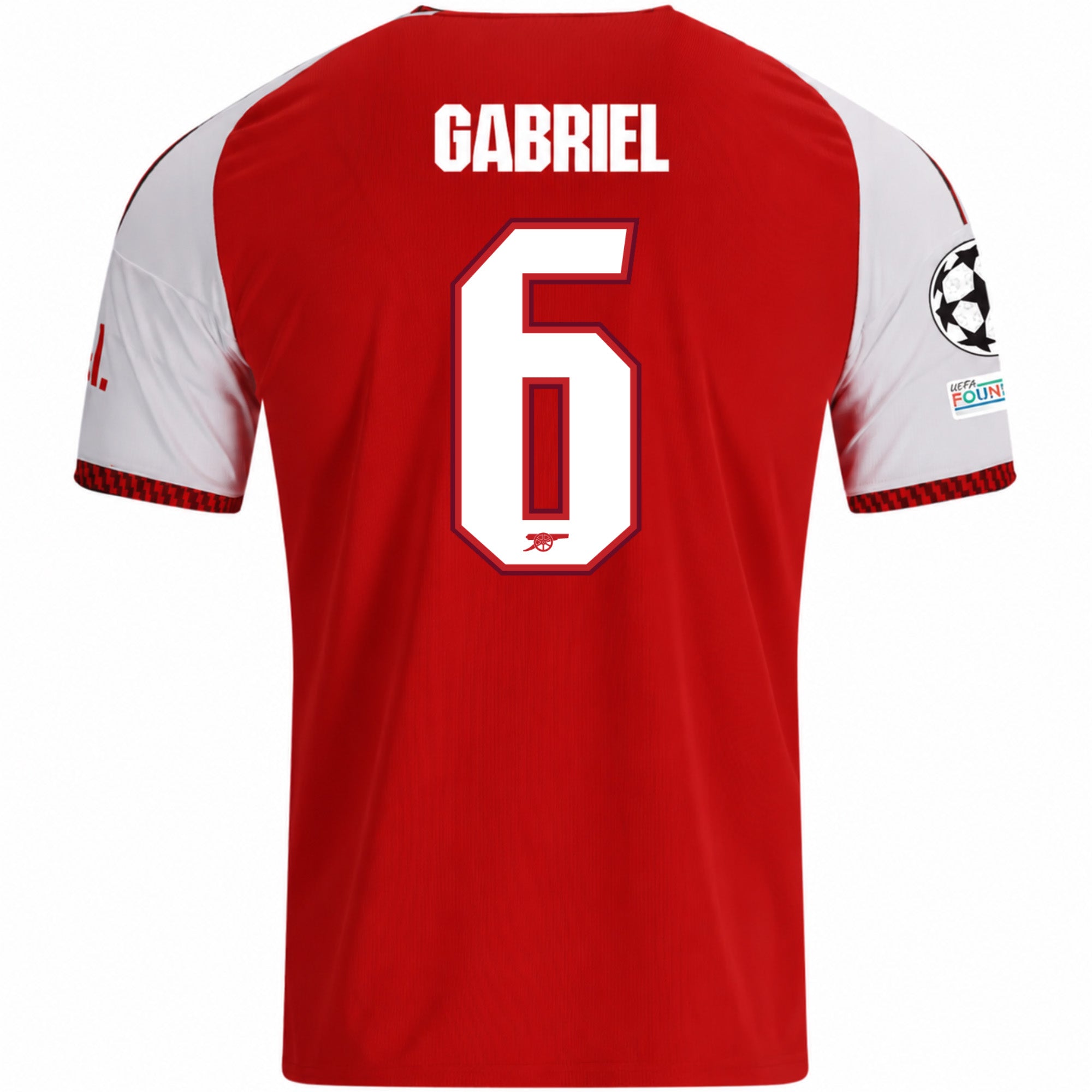 adidas Mens Arsenal Gabriel Magalhães Home Jersey w/ Champions League Patches 26/27 (Red)