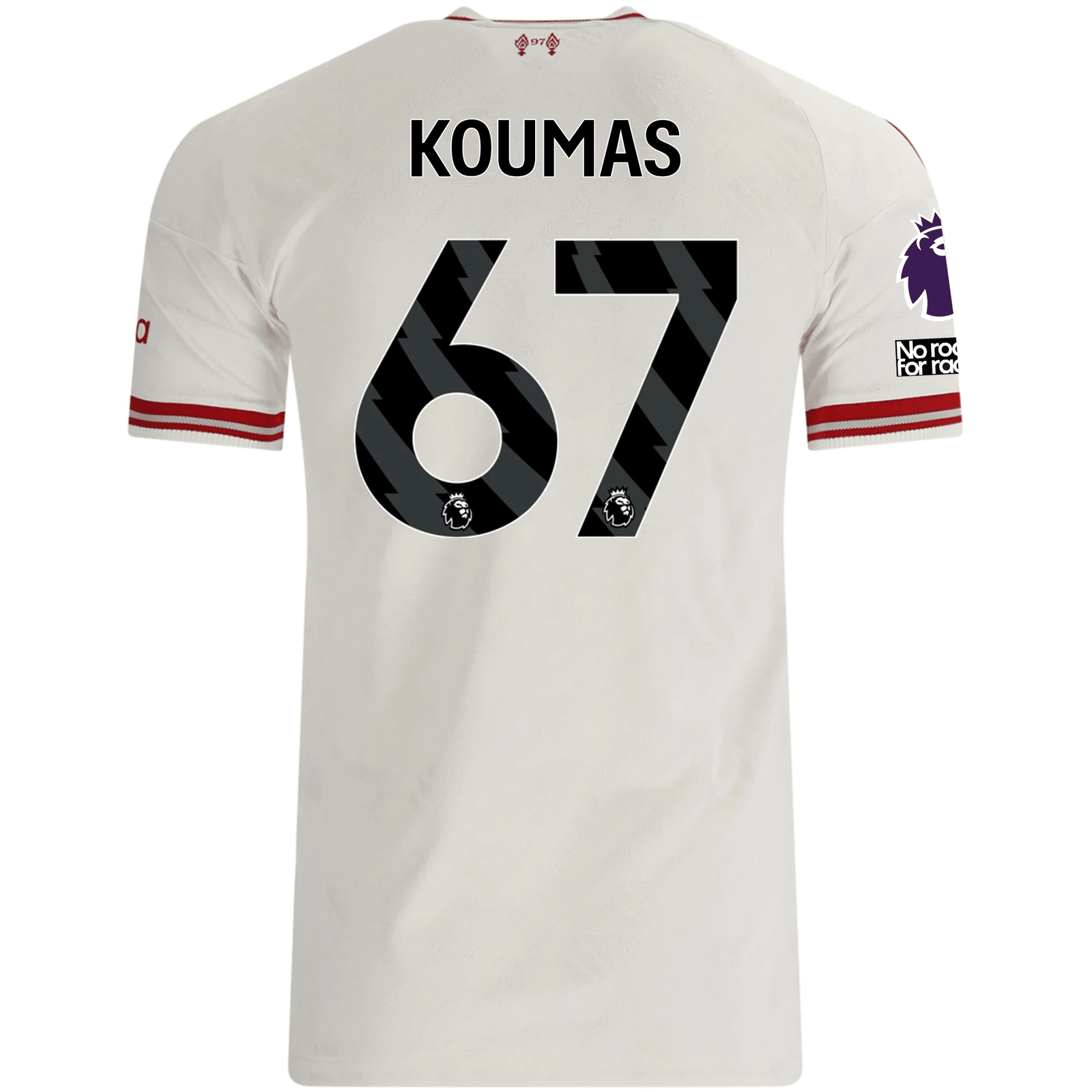 adidas Mens Liverpool Lewis Koumas Authentic Away Jersey w/ EPL + No Room For Racsim Patches 26/27 (White)