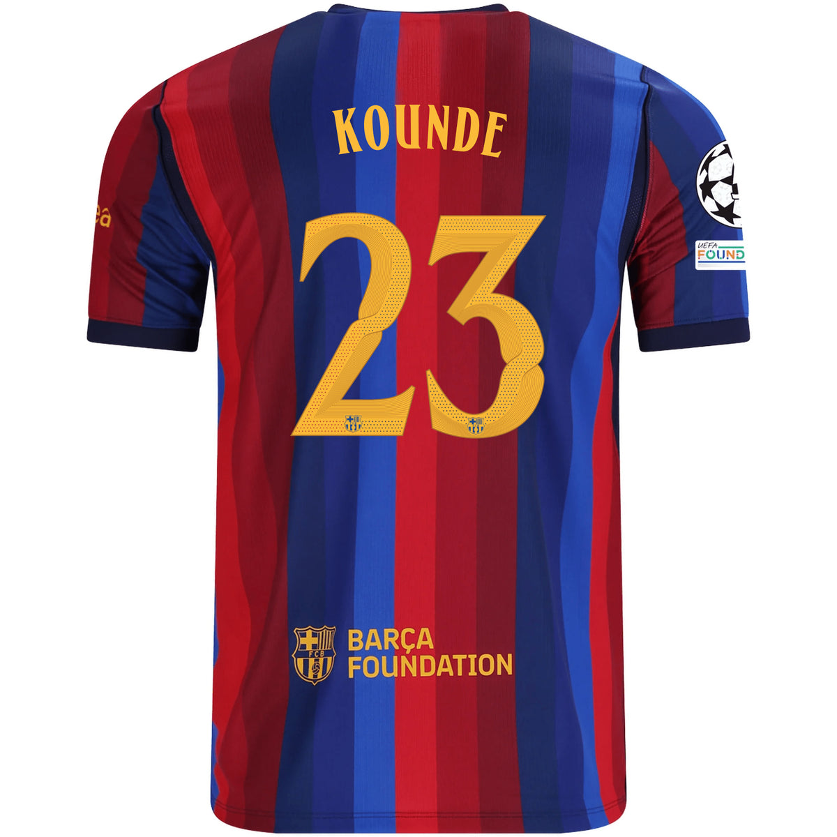 Nike Mens FC Barcelona Jules Koundé Home Jersey w/ Champions League Patches 26/27 (Deep Garnet/Blue Void)