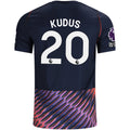 Nike Mens Tottenham Hotspur Mohammed Kudus Away Jersey w/ EPL + No Room For Racism Patches 26/27 (Obsidan/White)
