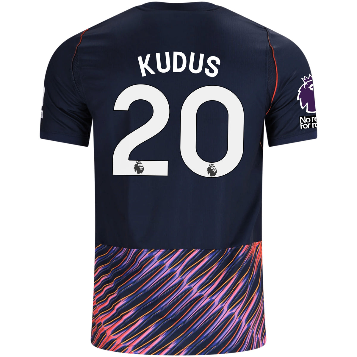 Nike Mens Tottenham Hotspur Mohammed Kudus Away Jersey w/ EPL + No Room For Racism Patches 26/27 (Obsidan/White)