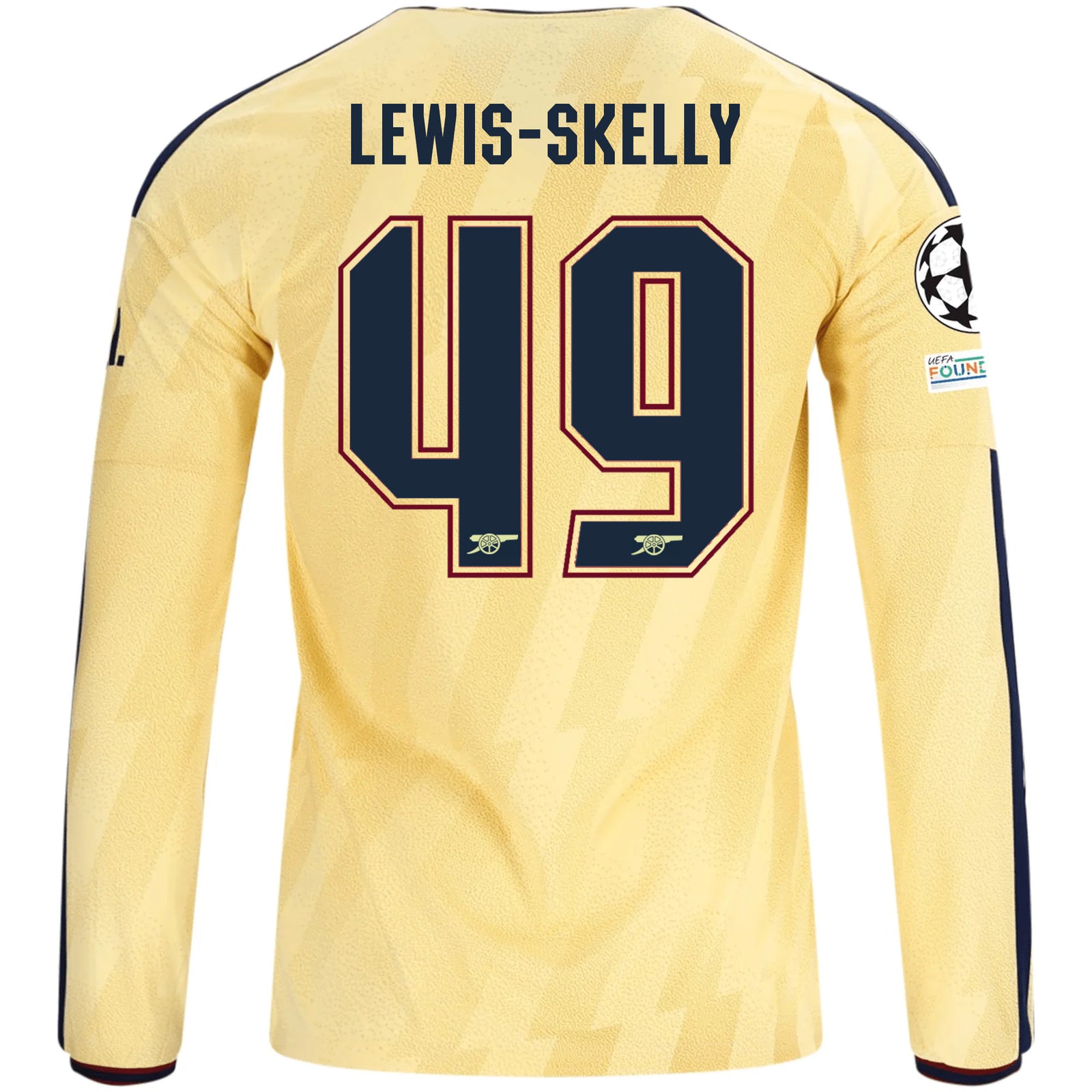 adidas Mens Arsenal Myles Lewis-Skelly Long Sleeve Third Jersey w/ Champions League Patches 26/27 (Yellow)