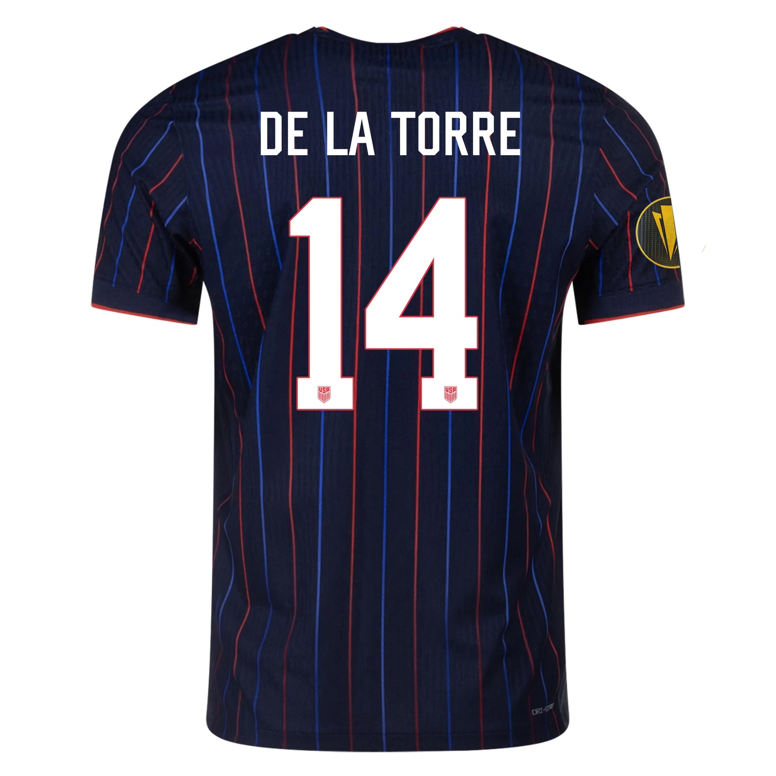 Nike Luca de la Torre United States Away Match Authentic Jersey 25/26 w/ Gold Cup 2025 Patch (Obsidian/Challenge Red)