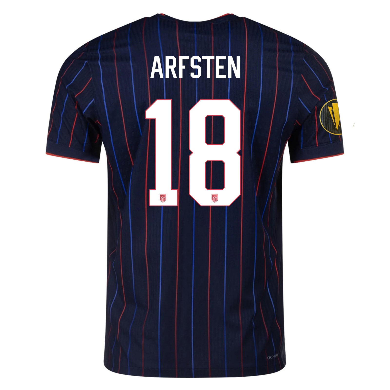 Nike Max Arfsten United States Away Match Authentic Jersey 25/26 w/ Gold Cup 2025 Patch (Obsidian/Challenge Red)
