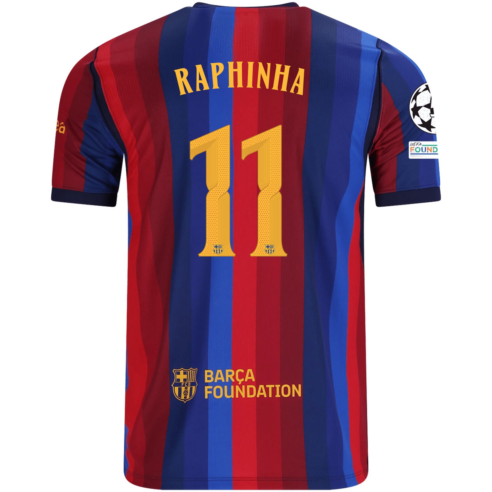 Nike Mens FC Barcelona Raphinha Home Jersey w/ Champions League Patches 26/27 (Deep Garnet/Blue Void)