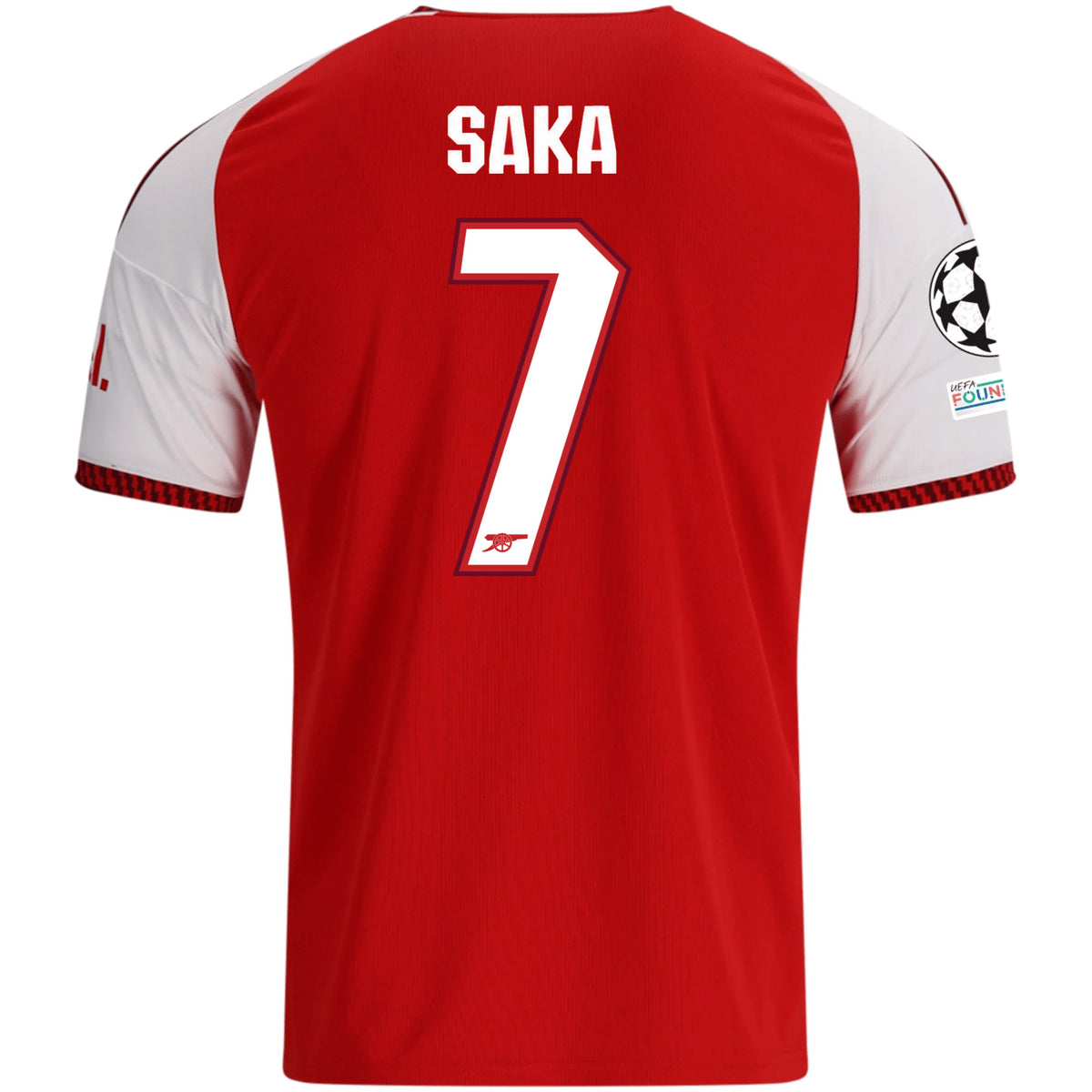 adidas Mens Arsenal Bukayo Saka Home Jersey w/ Champions League Patches 26/27 (Red)