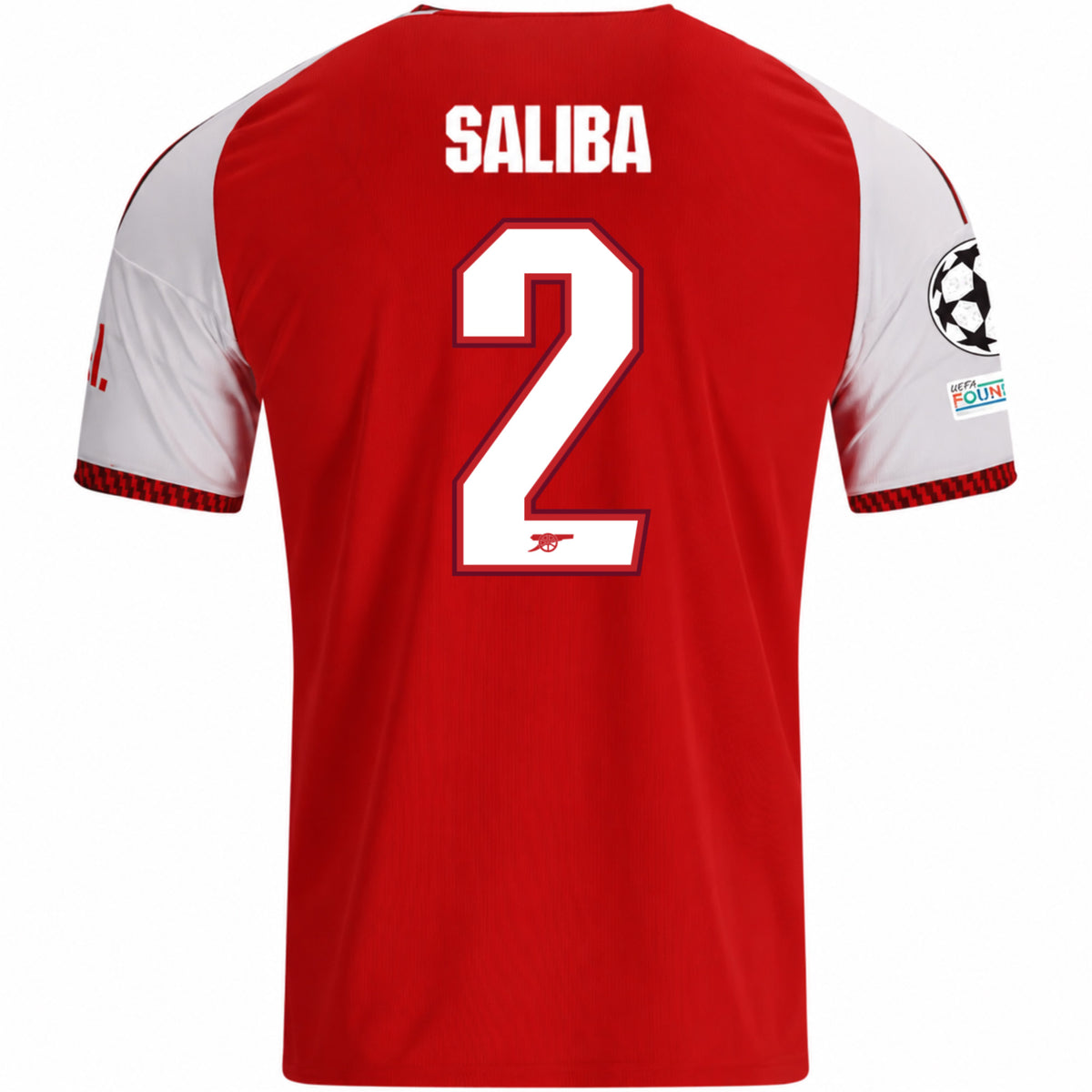 adidas Mens Arsenal William Saliba Home Jersey w/ Champions League Patches 26/27 (Red)