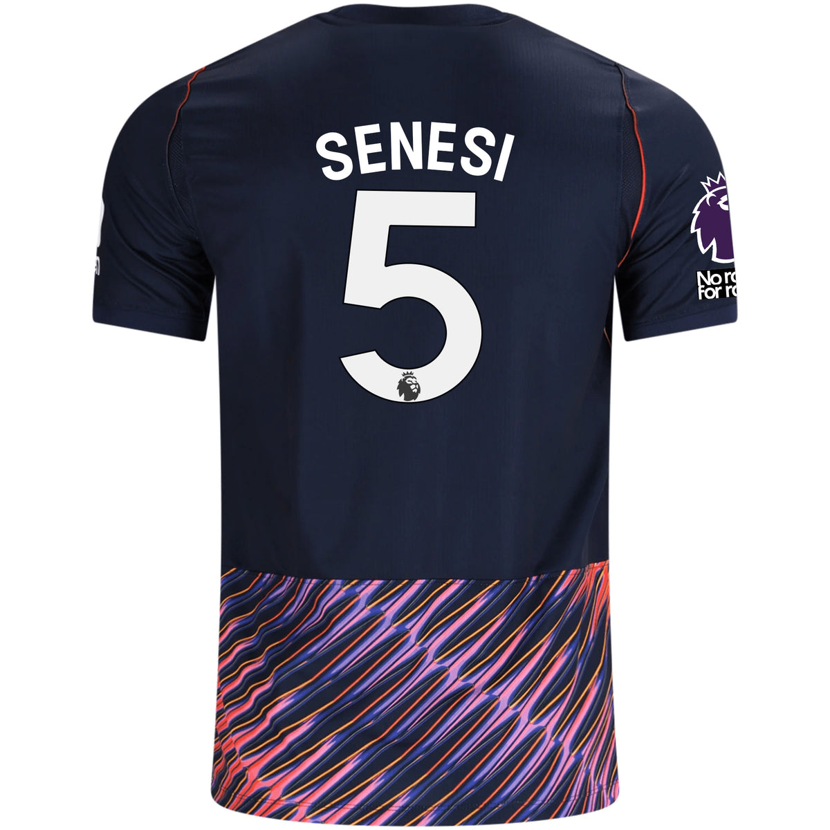 Nike Mens Tottenham Hotspur Marcos Senesi Away Jersey w/ EPL + No Room For Racism Patches 26/27 (Obsidan/White)