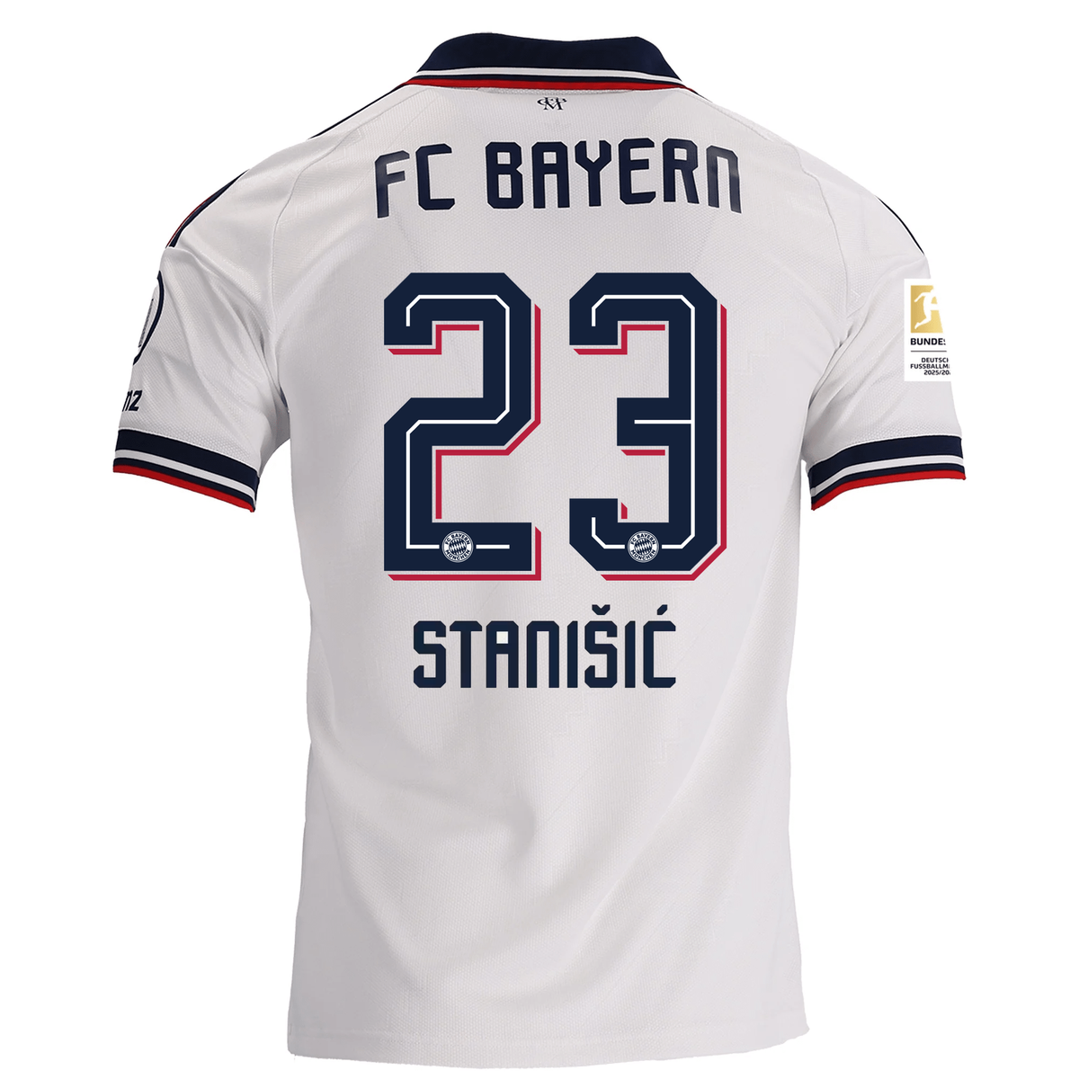 adidas Mens Bayern Munich Josip Stanišić Away Jersey w/ Bundesliga Champion Patch 26/27 (White)