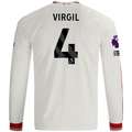 adidas Mens Liverpool Virgil van Dijk Long Sleeve Away Jersey w/ EPL + No Room For Racism Patches 26/27 (White/Red)