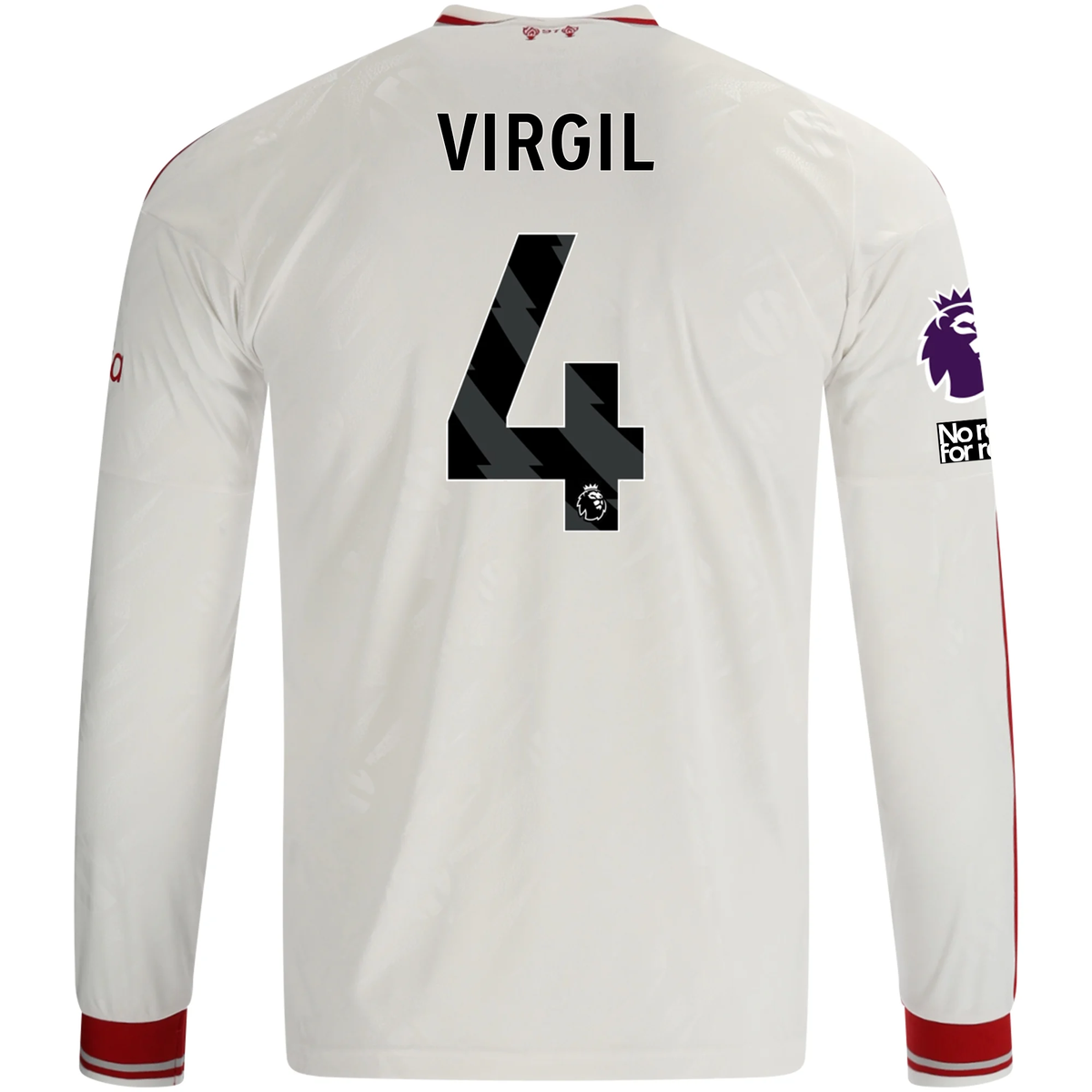 adidas Mens Liverpool Virgil van Dijk Long Sleeve Away Jersey w/ EPL + No Room For Racism Patches 26/27 (White/Red)