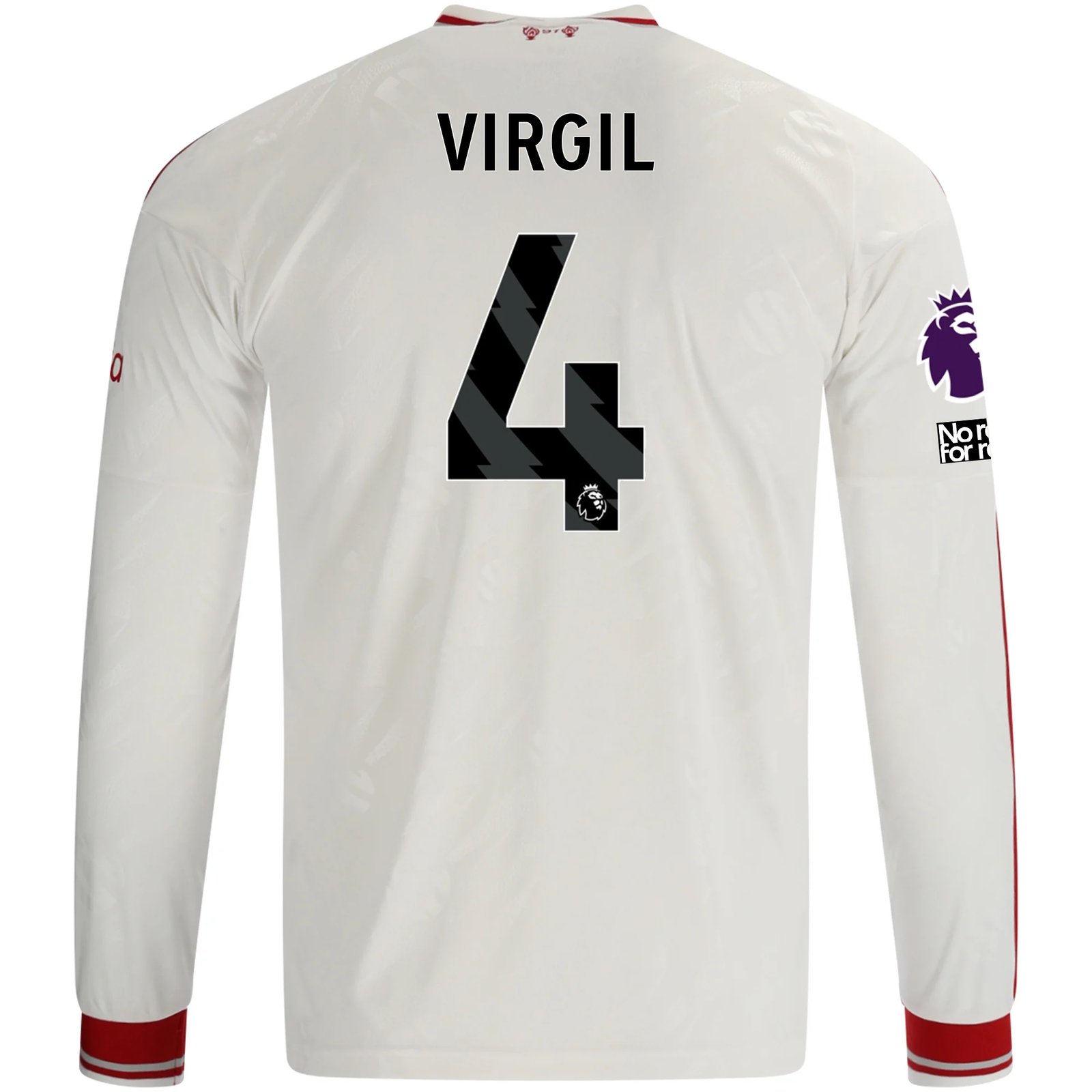 adidas Mens Liverpool Virgil van Dijk Long Sleeve Away Jersey w/ EPL + No Room For Racism Patches 26/27 (White/Red)