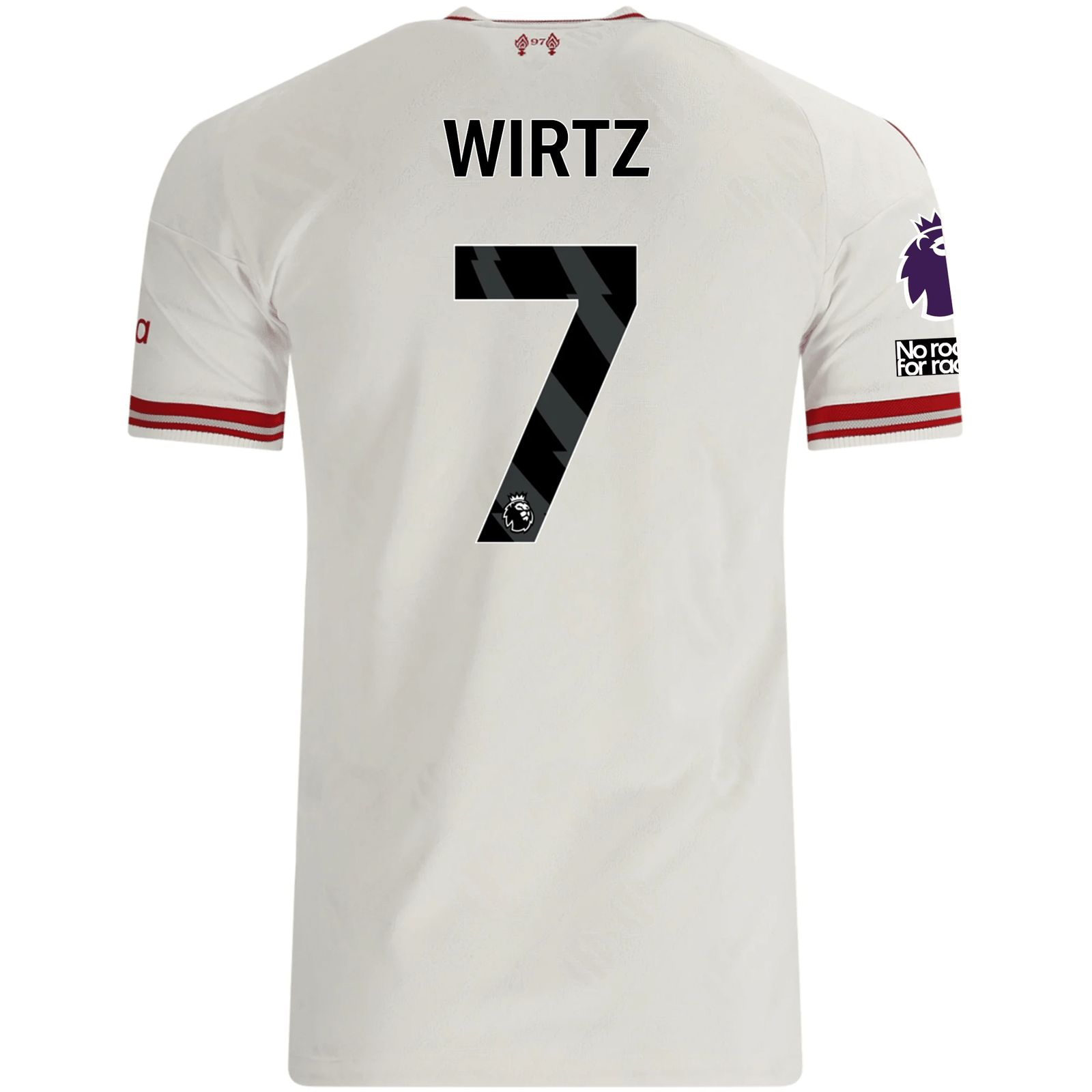 adidas Mens Liverpool Florian Wirtz Authentic Away Jersey w/ EPL + No Room For Racsim Patches 26/27 (White)
