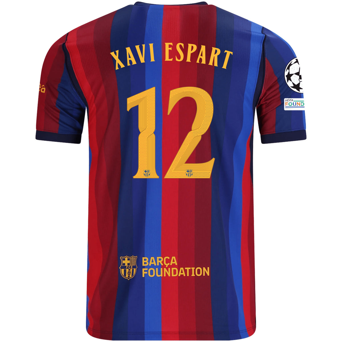 Nike Mens FC Barcelona Xavi Espart Home Jersey w/ Champions League Patches 26/27 (Deep Garnet/Blue Void)